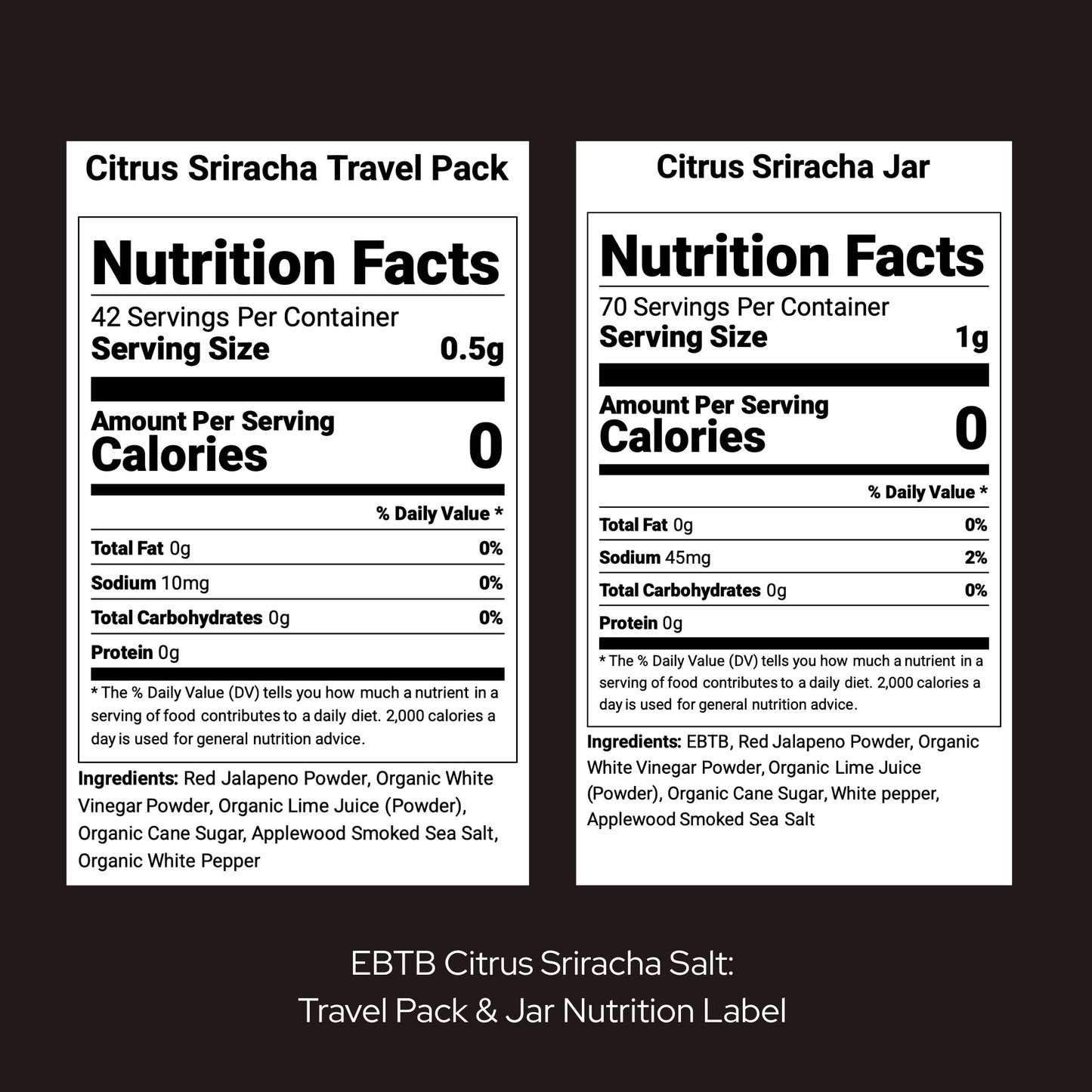 Sloan Seasonings Nutrition Label Citrus Sriracha 