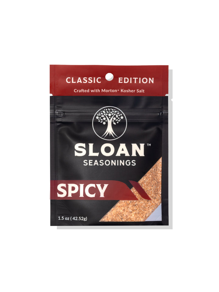 Sloan Spicy seasoning  travel packet on a white background