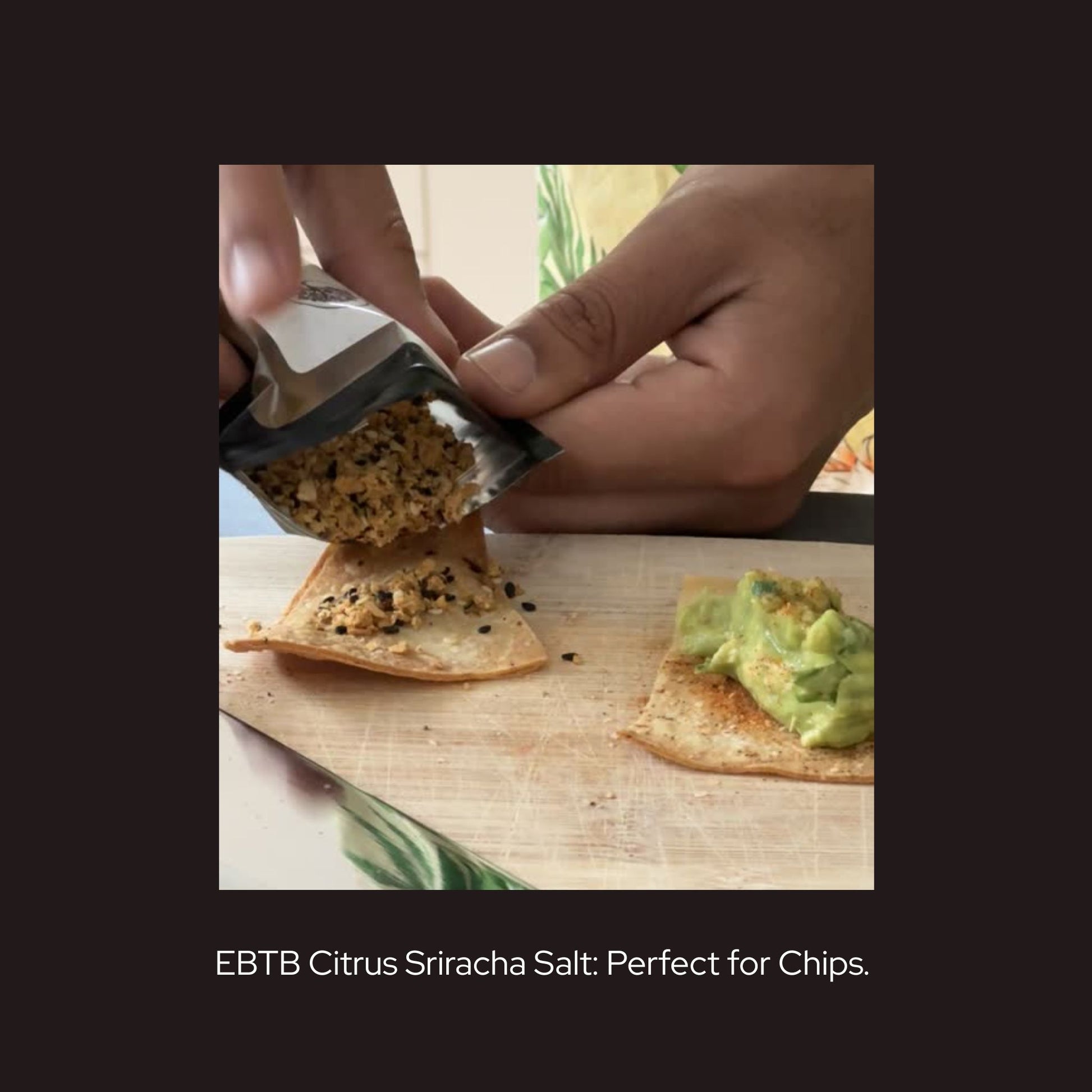 Homemade corn chips sprinkled with Sloan Seasonings Citrus Sriracha – zesty, spicy flavor with clean ingredients